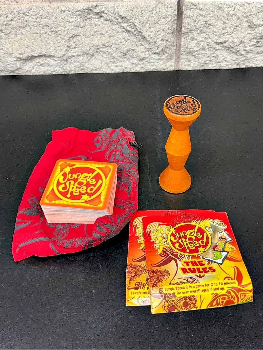 Jungle Speed Card Game Wooden Totem Red Storage Bag Bilingual English French